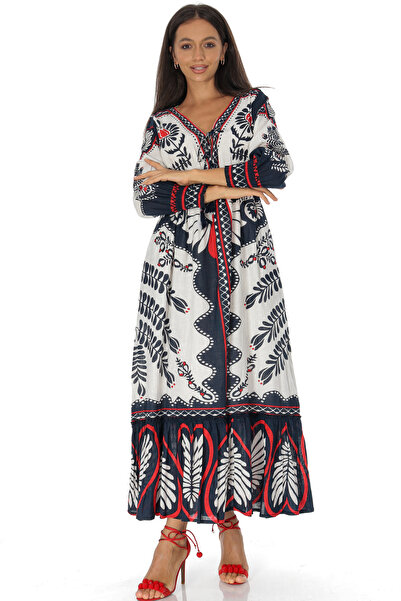 ROHBOUTIQUE Boho style cotton maxi dress with pockets, White, Roh DR4724