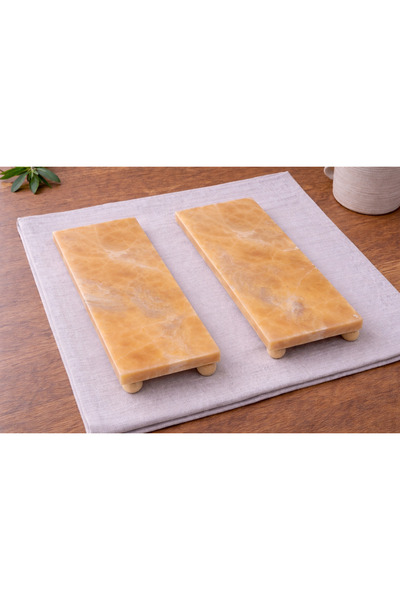 HAREN STORE Mermer Yağlık Altı - Sunumluk Ahşap Misket Ayaklı 20 X 10 Cm Merm...