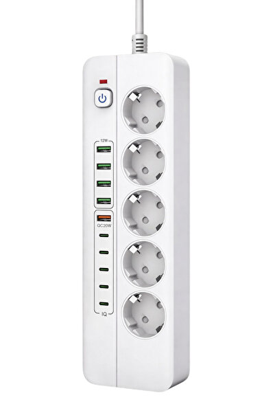 SMAYLİNG 3500W Akım Korumalı 5’li Priz | 5 USB-A + 5 Type-C |Açma Kapama Anah...