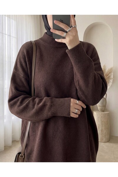 Modamorfo Half-Throated Soft Casual Knit Sweater - Brown