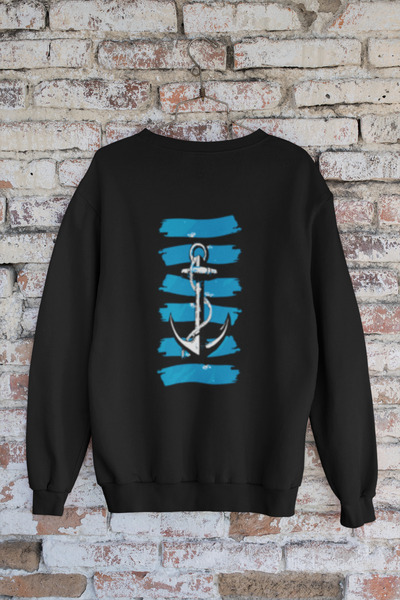MG Anchor Blue Striped Printed Cotton Long Sleeved 3-Yarn Shardooned Unisex S...