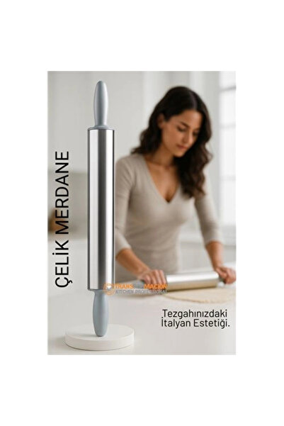 shopwave Çelik Merdane - Profesyonel Hamur Açma Merdanesi - 304 Paslanmaz Çel...