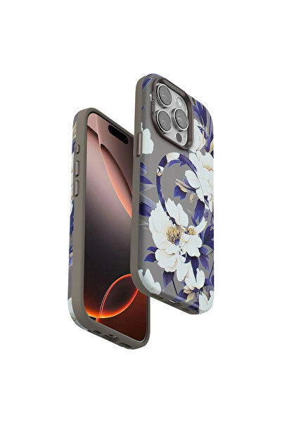 eco port غطاء Magsafe من سلسلة iPhone 15 Pro Max Flower - رمادي