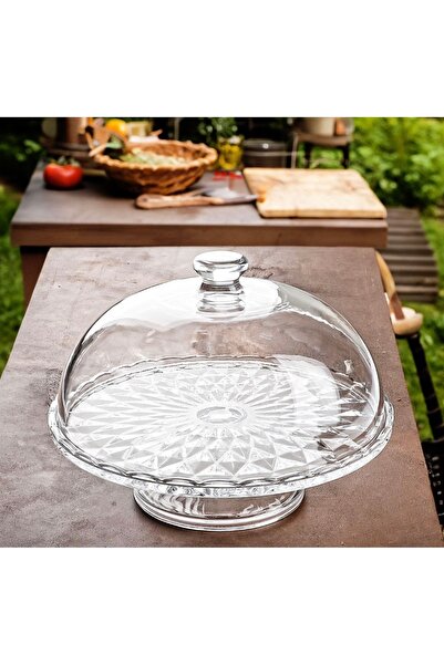 Kosova Çırağan Home Cam Stantlı Cam Kapaklı 29 Cm Ayaklı Kek Fanusu