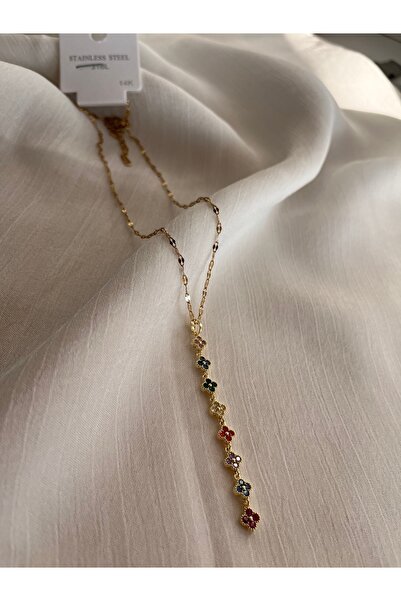 staınless steel 8 Çiçek taşlı Çelik kolye