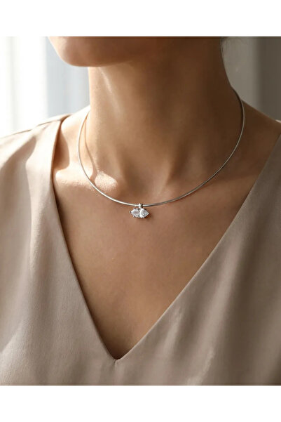 Dorvina Brass Silver Color Choker Model Zircon Stone Women's Necklace Does No...