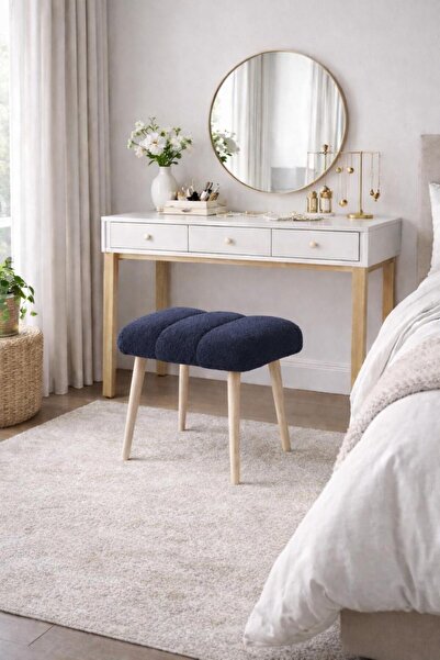 KOKİ DESİGN Peluş Kumaş Antrasit Dekoratif Puf Tabure Makyaj Masası Pufu