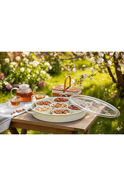 Generic Breakfast Tray with Lid and Serving Bowls (Cream)