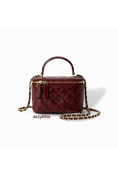 EZZY BLİSS Ezzybliss Women's Burgundy Small Box Model Stylish Design Chain St...