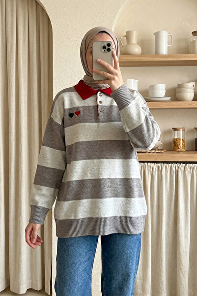 MODAQU Heart Embroidered Knitwear Tunic - Earth