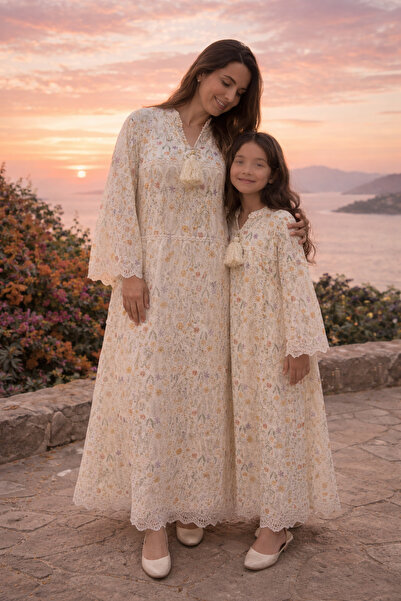 RONZA جلابية ام وبنت قماش راقي مطرز