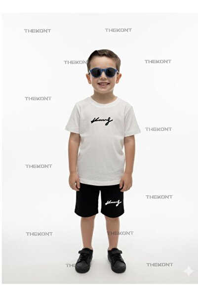 THEKONT Elyazili King Printed Top and Bottom Children's Set (T-Shirt with Poc...