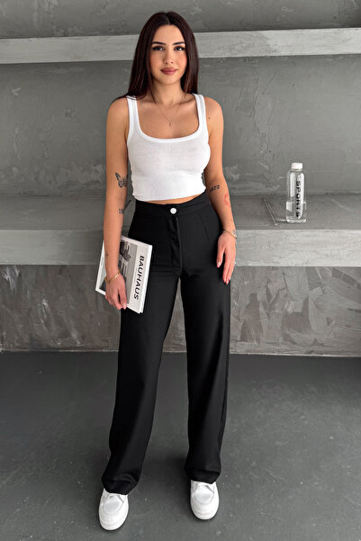 Noa&Noa بنطلون نسائي عالي الخصر واسع الساق - رمادي تايلور