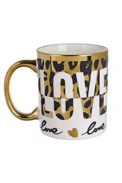 OEM Ceramic Mug with Animal Print Gold Foil Pattern "Love", 8 x 9.5 cm, 340 ml