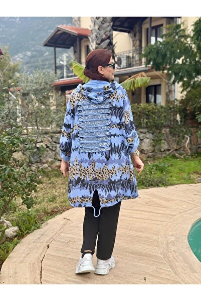 Punta Otantik Ms2435 Sequined Back Hooded Italian Cotton Jacket Blue