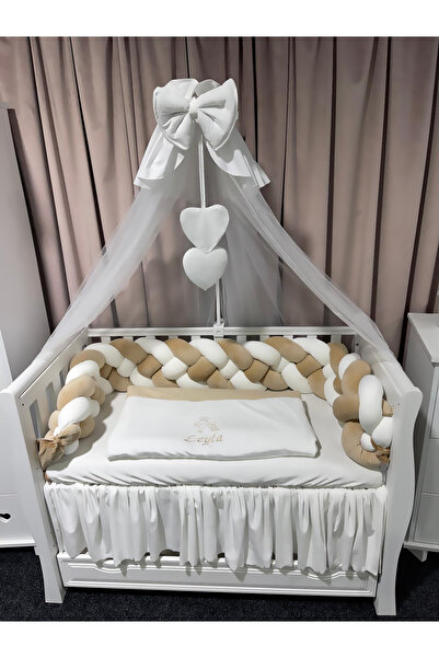 PeppiBambini Personalized 11-piece crib bedding -Beige Velvet Braided Sides -