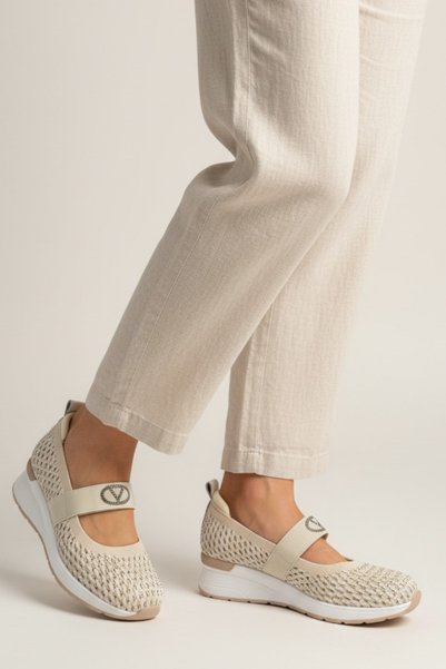 Guja Rubber Band Stoned Knitwear Textile Beige Color Marry Jane Stylish Sports Ballerinas