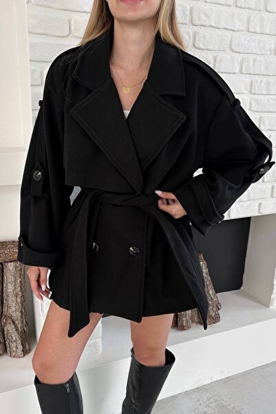 gm giyimarket New Season Premium Belt Detailed Short Cashmere Coat