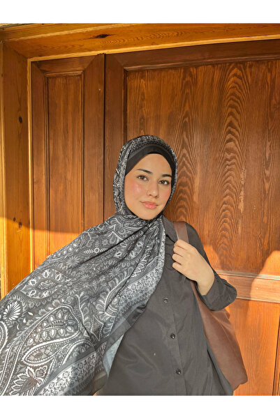 AMİNENESİL Ethnic Pattern Soft Cotton Shawl Black and White Color