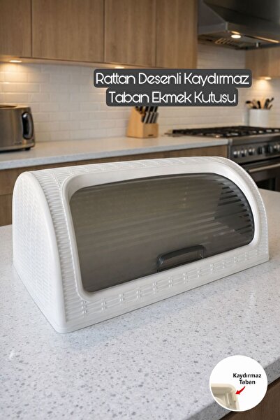 Funny Life Rattan Patterned Plastic Bread Box with Non-Slip Base, Sliding Lid...