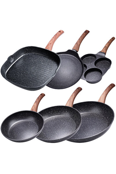 Other Set tigăi granit 20 / 24 / 28 cm + tigaie grill BLACK&WOOD, tigaie pent...
