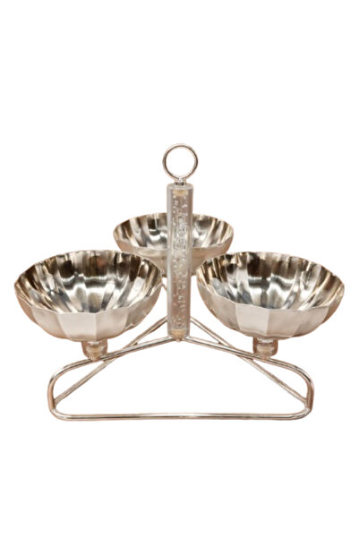Other Round Triple Serving Stand with 3 Stainless Steel Bowls – Elevated Desi...
