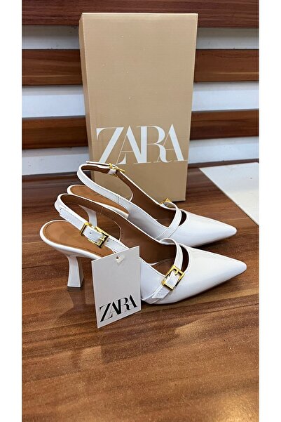 BENİM O AYAKKABI Women's White Patent Leather Buckle Open Back Heeled Shoes 7 cm