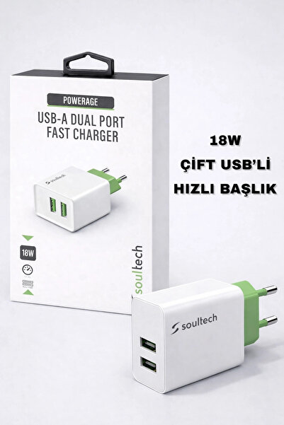Çerçi Teknoloji Soultech Powerage 18W Çift USB-A Girişli Şarj Adaptörü