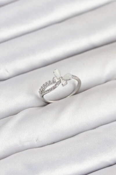 Skygo Brass Silver Color Butterfly Zircon Stone Women's Ring - Tj-Byk3855