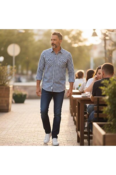 GÖMLEK GALERİSİ Classic Wide Cut Double Pocket Plaid Long Sleeve Men's Shirt