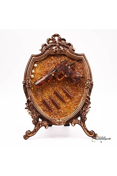 Genericc Handmade Natural Amber Pistol Art Frame – Unique Decorative Collectible