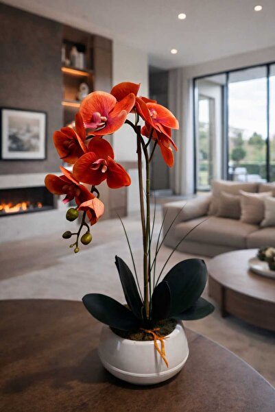 MAKİ DEKOR DEKORATİF MODERN SAKSIDA ISLAK DOKULU YAPAY ORKİDE ARANJMANI 55 CM