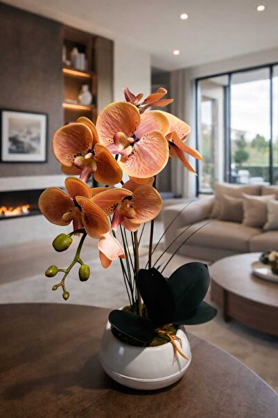 MAKİ DEKOR DEKORATİF MODERN SAKSIDA ISLAK DOKULU YAPAY ORKİDE ARANJMANI 55 CM