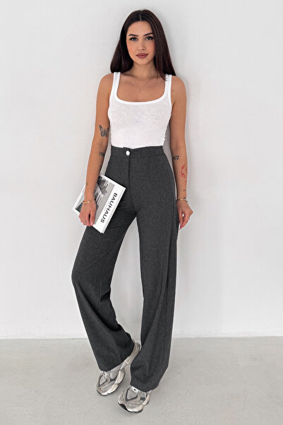 Noa&Noa بنطلون نسائي عالي الخصر واسع الساق - رمادي تايلور