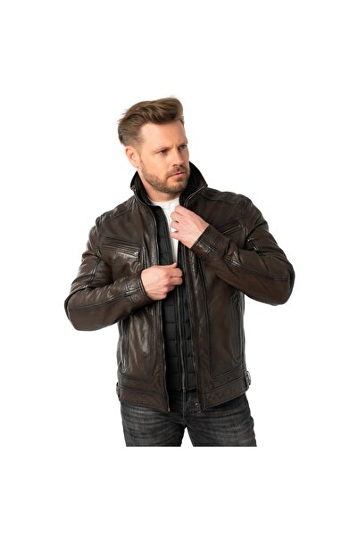 mauritius Geaca de Piele Barbati Maro Inchis MMHennie