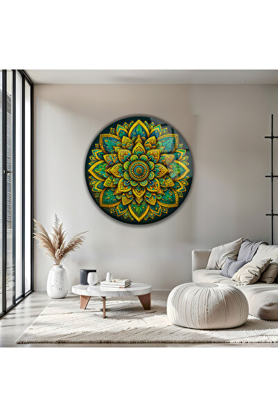 B&G DESIGN Masă decorativă modernă, rotundă, din sticlă temperată, cu tematic...