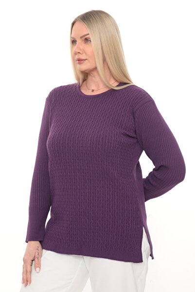 İKSUN Pulover tricotat cu mânecă lungă pentru femei, cu decolteu tip crew, di...