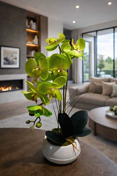 MAKİ DEKOR DEKORATİF MODERN SAKSIDA ISLAK DOKULU YAPAY ORKİDE ARANJMANI 55 CM