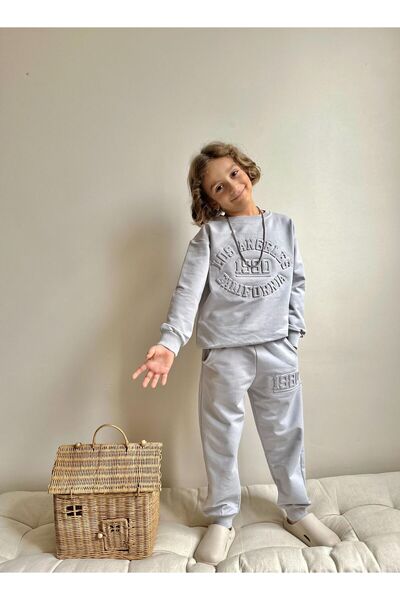 ButumiKids Boy's Embossed Lettering Detailed Cotton Fabric Top and Bottom Set