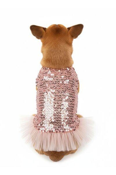 For a Fur Dog Dress Pink Sequined Tutu Detailed Dog Outfit