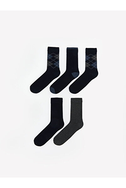 LC Waikiki Rmz Gi̇yi̇m Farkiyla Diamond Embroidered Men's Socks 5-Pack