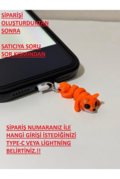 HS3D Tilki Figürlü Şarj Girişi Toz Tıpası Type-C & Lightning Uyumlu Telefon K...