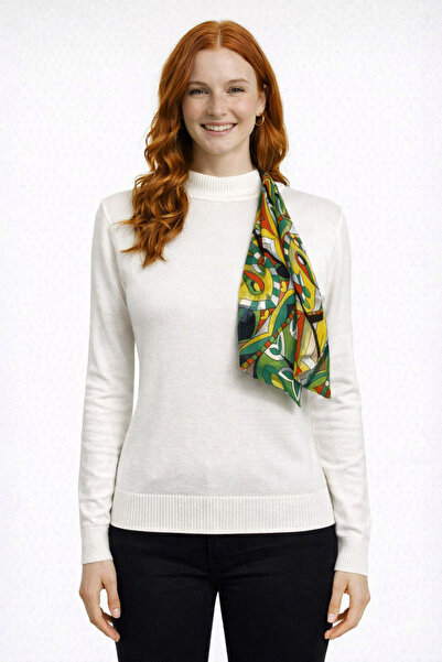 Neden Tekstil Ecru Half-Throat Knit Sweater with Scarf Detail