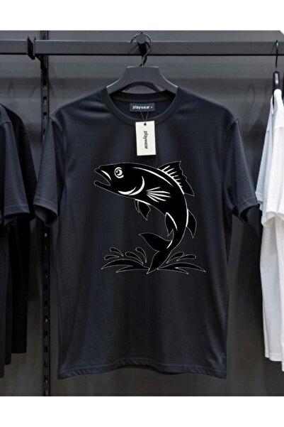 playwear PLAY WEAR Tricou unisex cu imprimeu SHADOW FISH, cu guler rotund