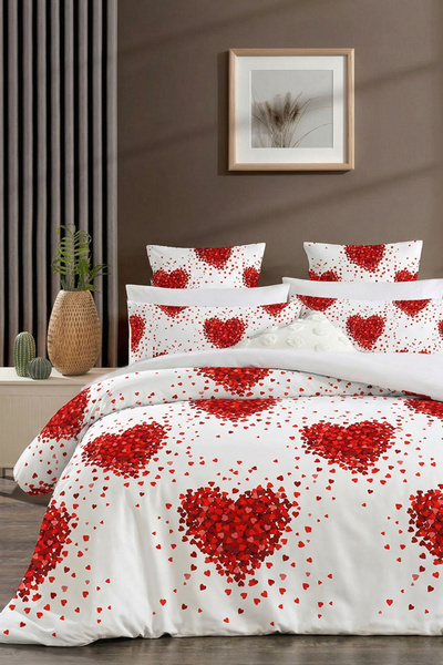 Lorien Valentines Patterned Double-Sided Duvet Cover Set with Elastic Sheets