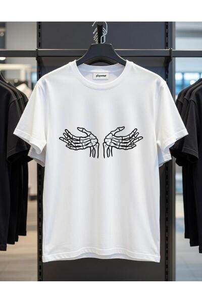 playwear PLAY WEAR Tricou unisex cu imprimeu SKELETON HAND PRAY, cu decolteu ...