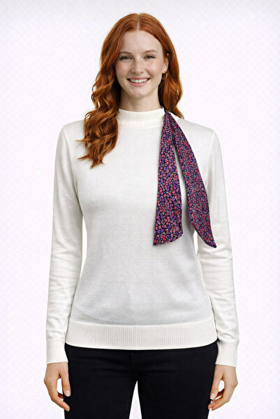 Neden Tekstil Ecru Half-Throat Knit Sweater with Scarf Detail