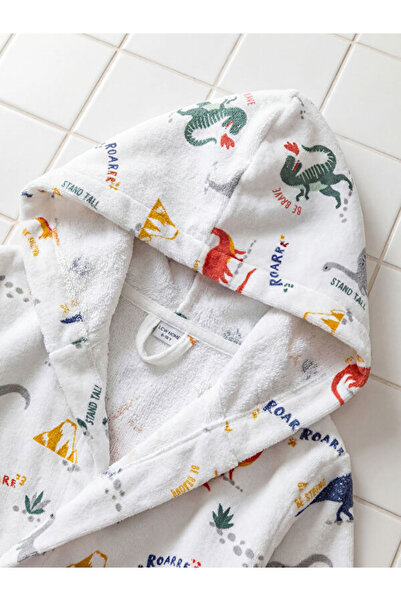 LC Waikiki Rmz Gi̇yi̇m Farkiyla Dinosaur Printed Girls' Bathrobe