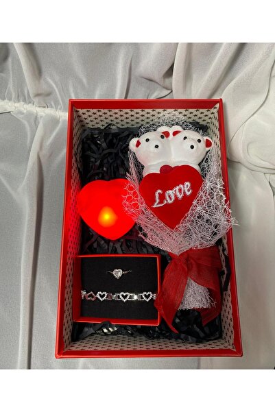 Gül Çarşı Sevgililer Günü/Doğum Günü/Love yazılı Kare Kutulu Kırmızı Kalpli a...