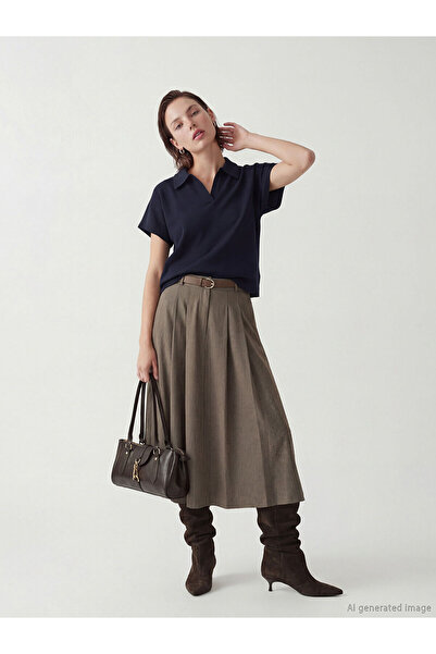 LC Waikiki Peak New Season Waistline A-Line Skirt with Belt Layers and Stripe...